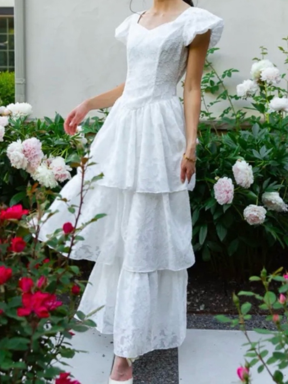 Ivy City Co White Tiered Lace Maxi Dress